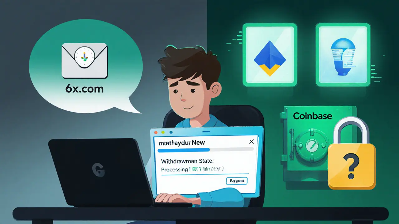 Trader frustrated by long withdrawal time, empty support inbox, and unclear security lock on 6x.com.