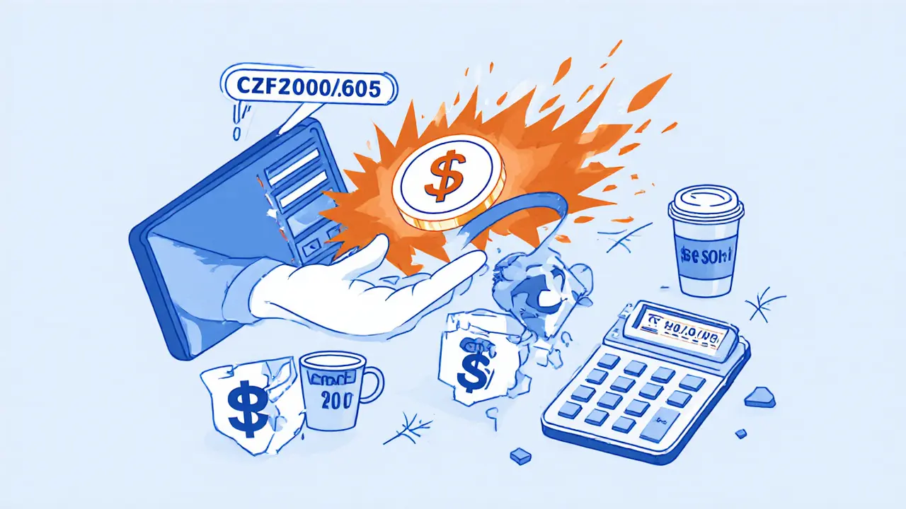 A wallet sending CZF tokens with transaction fees exceeding the token&#039;s entire value.