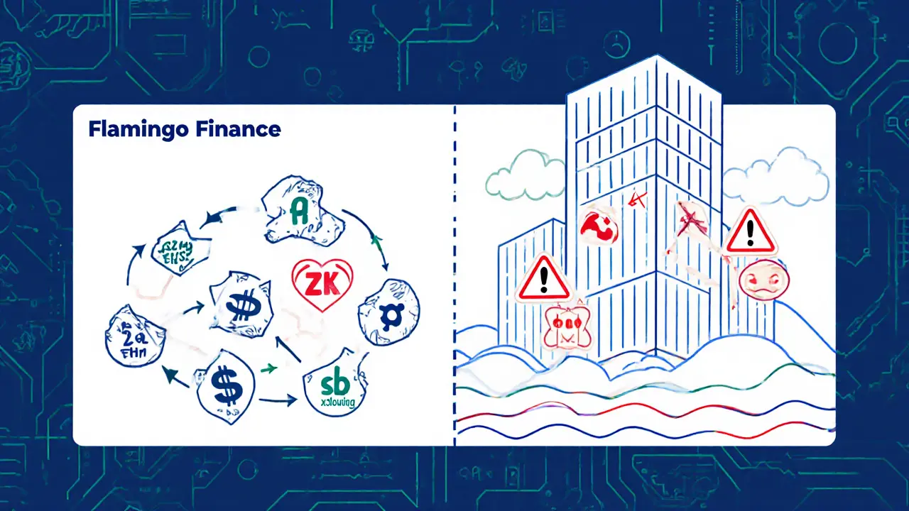 Comparison of fragmented liquidity on Flamingo vs. massive liquidity pool on Uniswap.