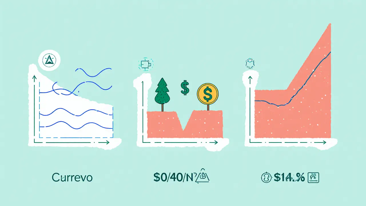 Comparison of three DeFi liquidity types: stablecoin, volatile pair with loss, and high-fee pool with net gain.