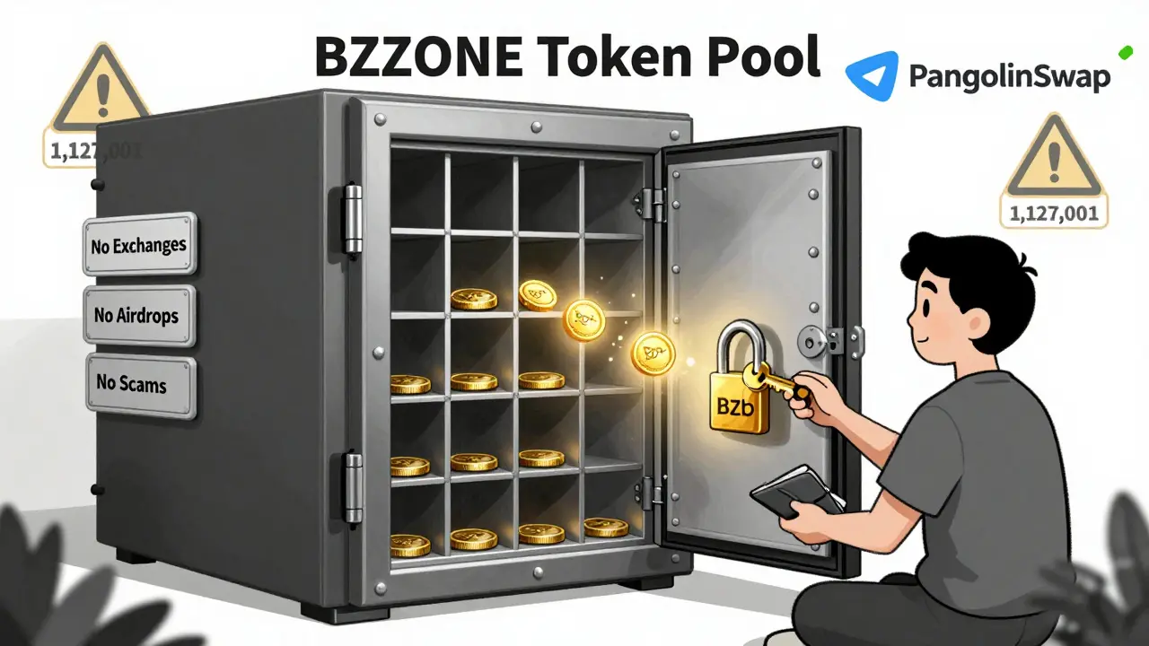 Secure vault with 1.1 million empty BZZONE slots, activated by a user staking Bzzt and Bzzb tokens.