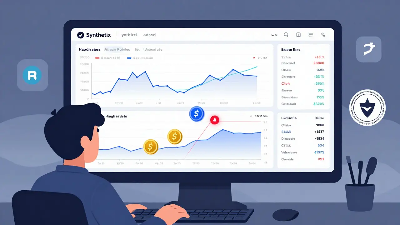 Trader’s dashboard with liquidation alert on sTSLA position and collateral tokens flowing in and out.