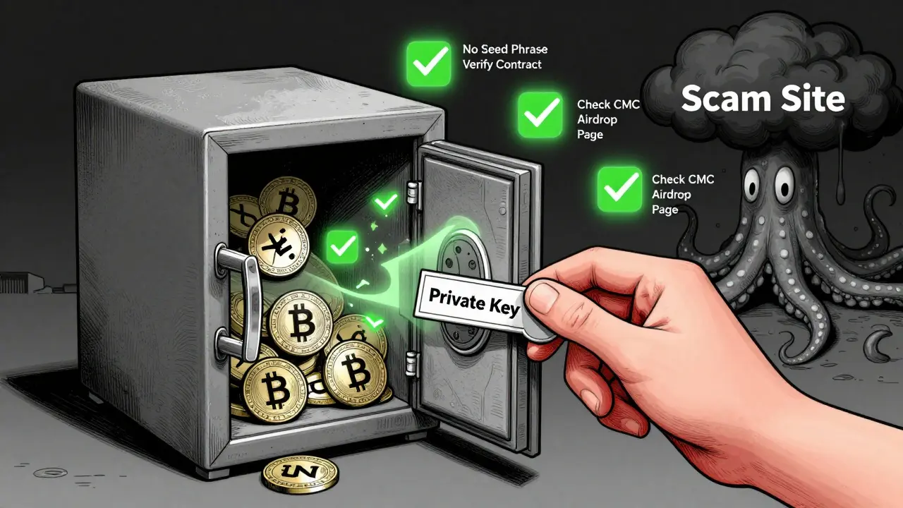 Wallet safe draining crypto into darkness while safe practices glow green around it.