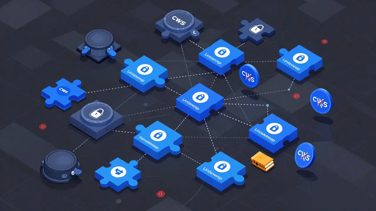 CWS tokens locked in decentralized exchanges, with major exchanges marked as inaccessible.