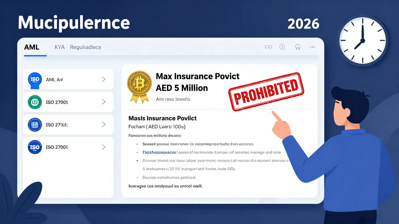 Compliance dashboard showing AML alerts, KYC flows, and blocked privacy coins under VARA regulations.
