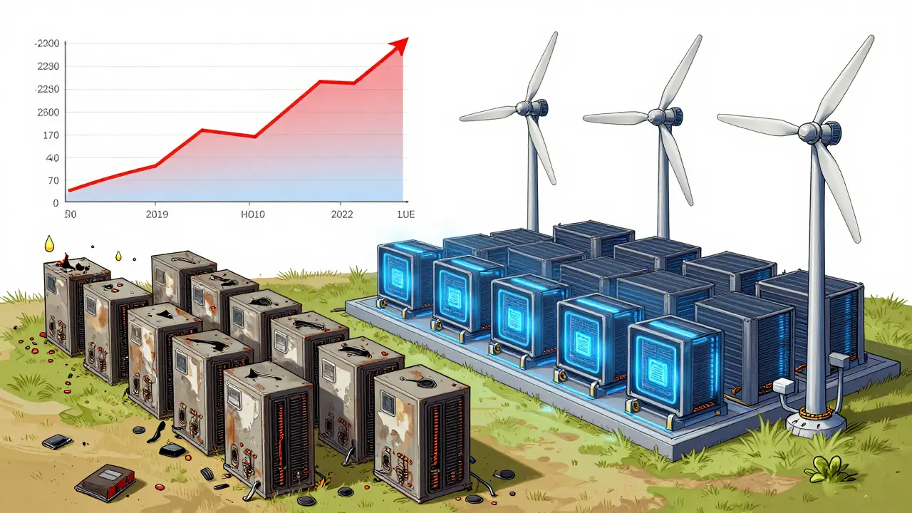 Miners upgrade from outdated rigs to industrial-scale operations powered by renewable energy, with transaction fees and hash rate recovering after halving.