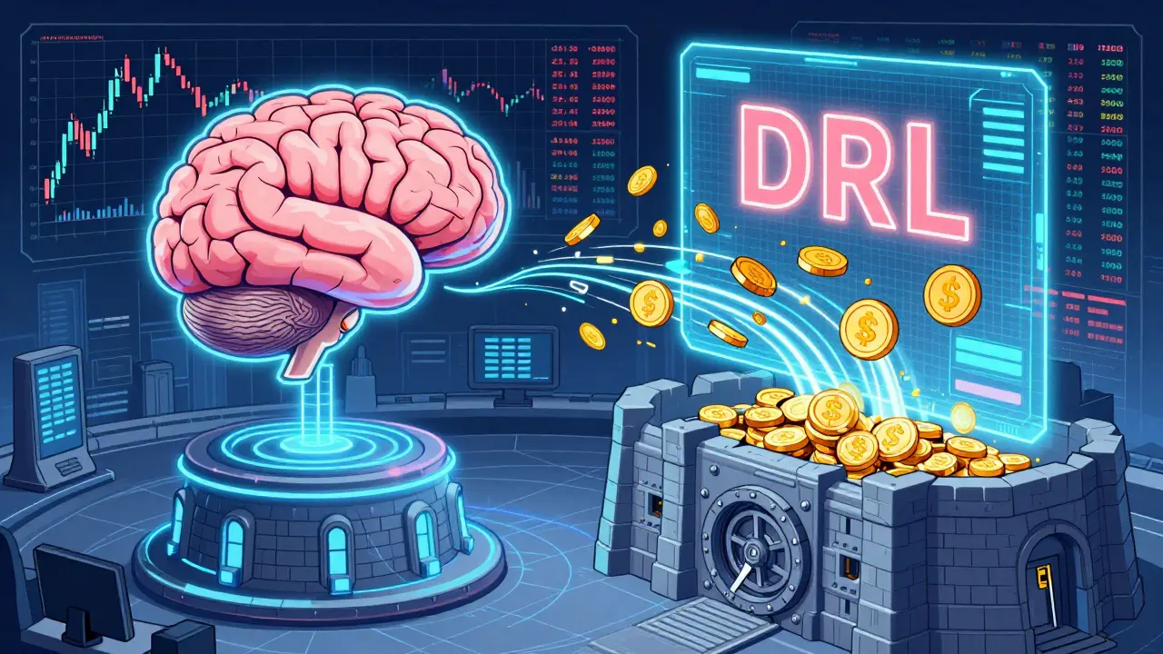 AI agent managing institutional liquidity flows in a futuristic digital vault.