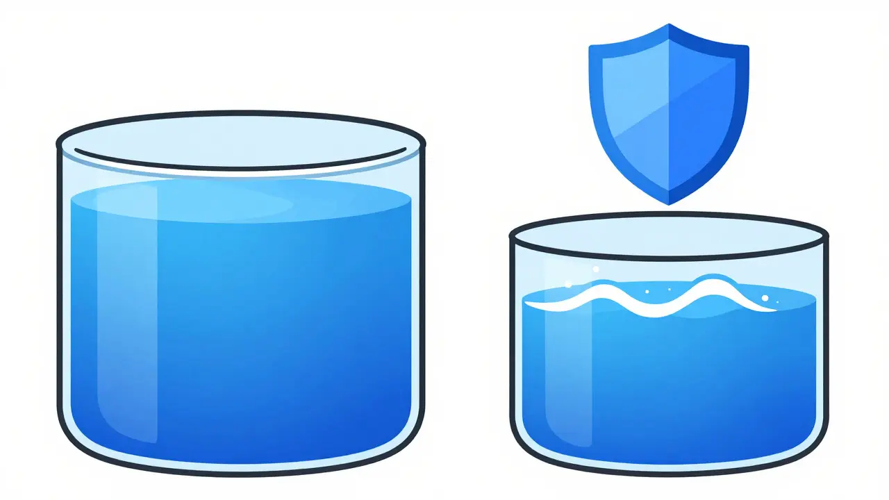 Comparison illustration of two liquidity tanks showing depth and volatility risk.
