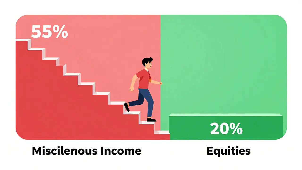 Comparison illustration showing a transition from a steep 55% tax staircase to a flat 20% platform.