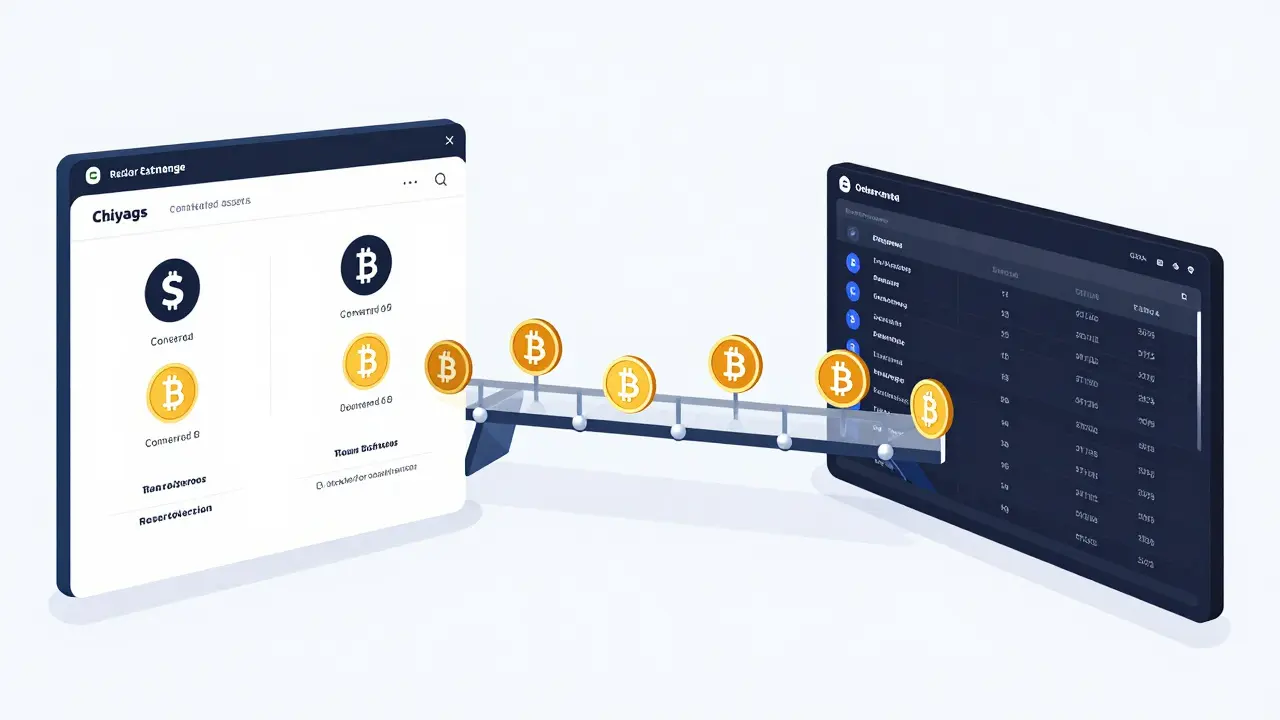 Diagram showing crypto assets bridging from a centralized exchange to a DEX