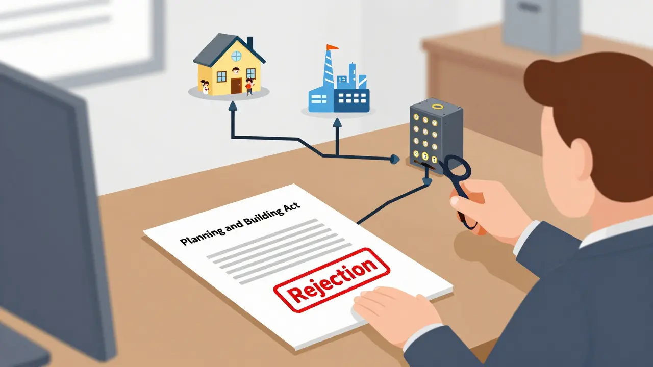 Illustration of government regulations blocking new crypto data centers for energy priority