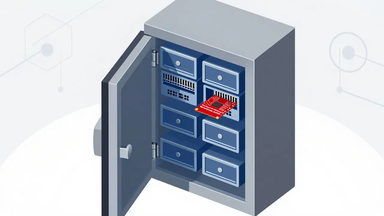 Isometric diagram showing a compromised cold wallet via malicious software