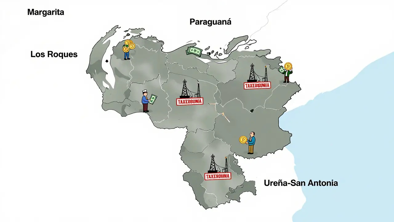 Map illustration of Venezuela's Petro Zones showing limited commercial adoption and mining hubs