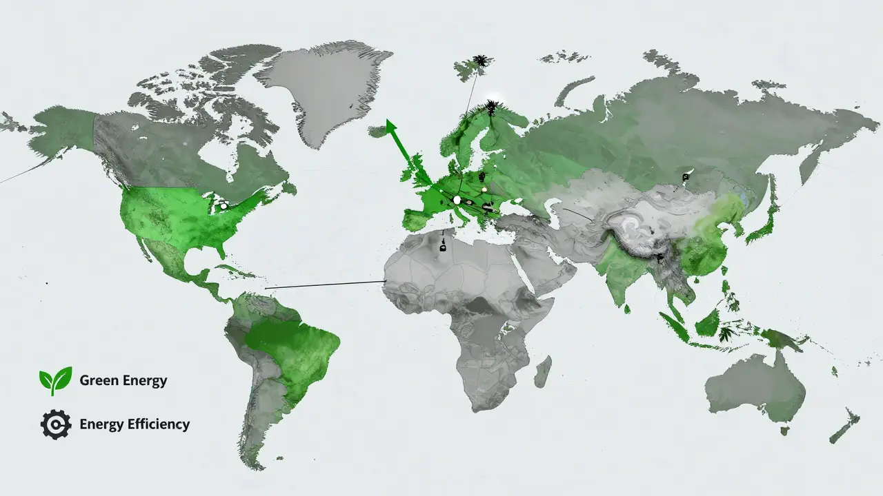 Map illustration showing crypto miners relocating from Norway to other regions