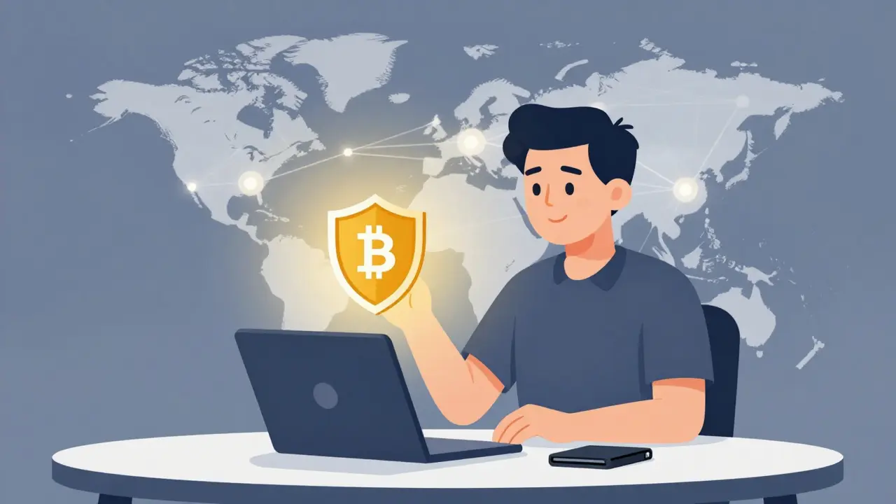 Solo founder using hardware wallet for secure, non-custodial crypto payments