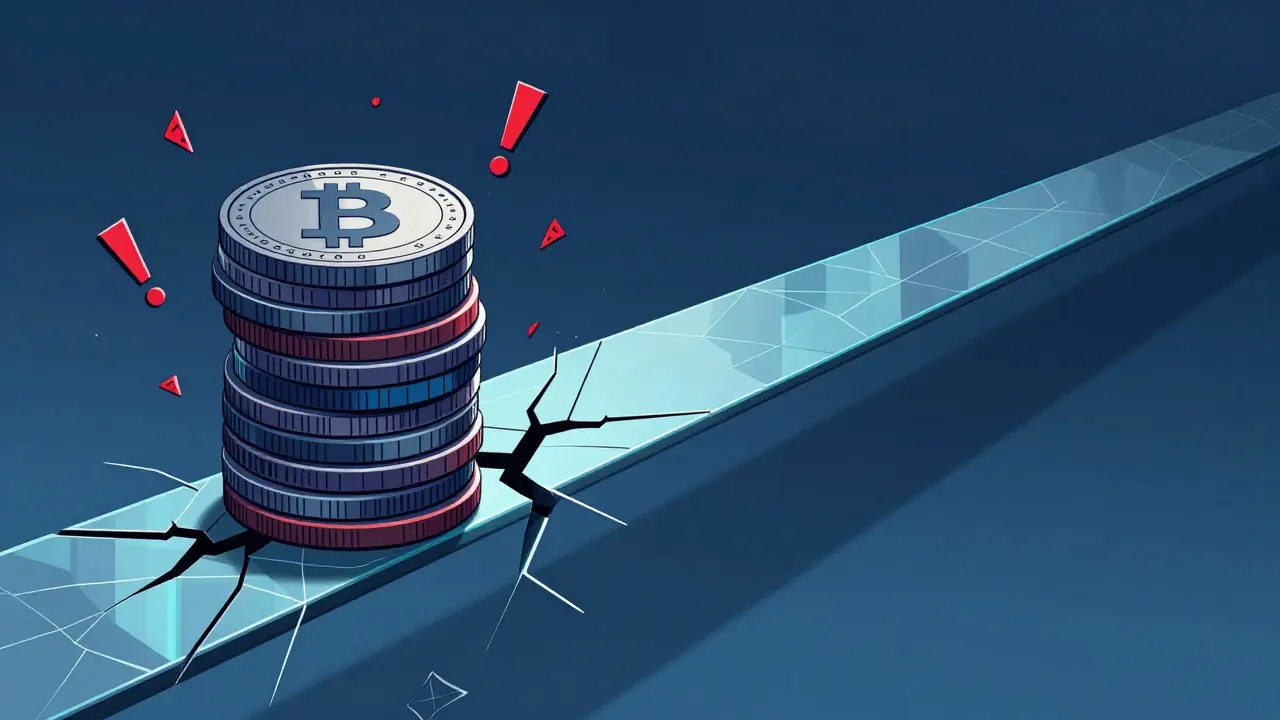 Cartoon depiction of low liquidity risk with a cracking bridge over a void