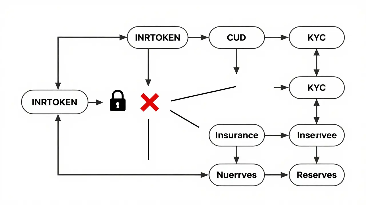 Diagram showing broken security path for INRTOKEN