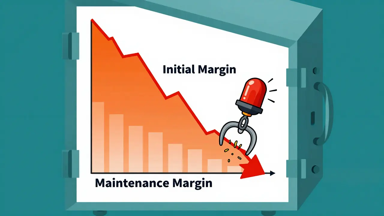 Diagram showing initial vs maintenance margin levels triggering asset seizure