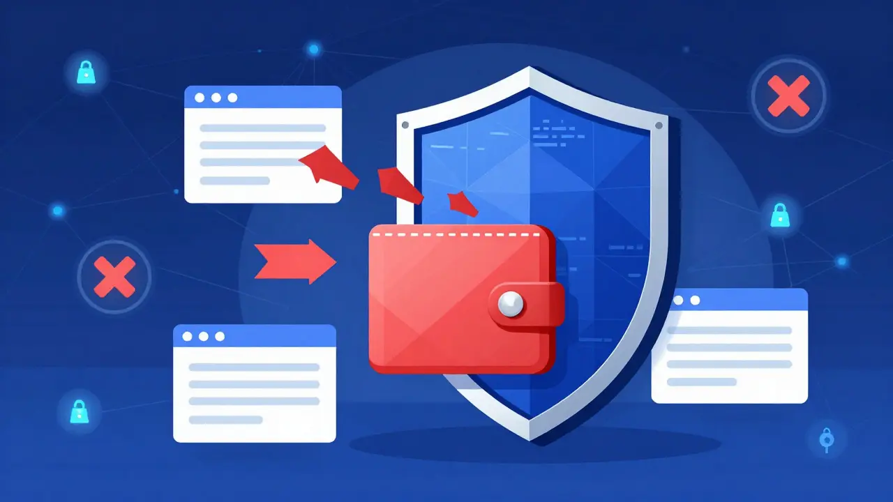 Illustration of digital security shield protecting wallet from phishing attacks