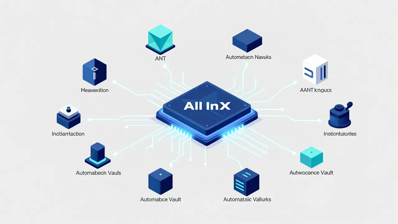 Schematic diagram of the ANT token ecosystem connecting various blockchain networks