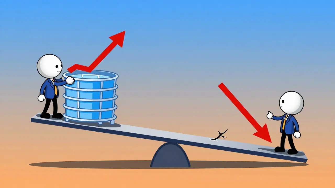 Seesaw diagram illustrating impermanent loss in dual-sided liquidity pools