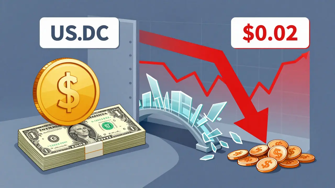 Cartoon diagram comparing  peg value vs low market price of vUSDC