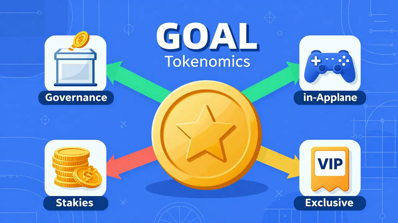 Diagram of crypto token utilities including voting, gaming, staking, and VIP access