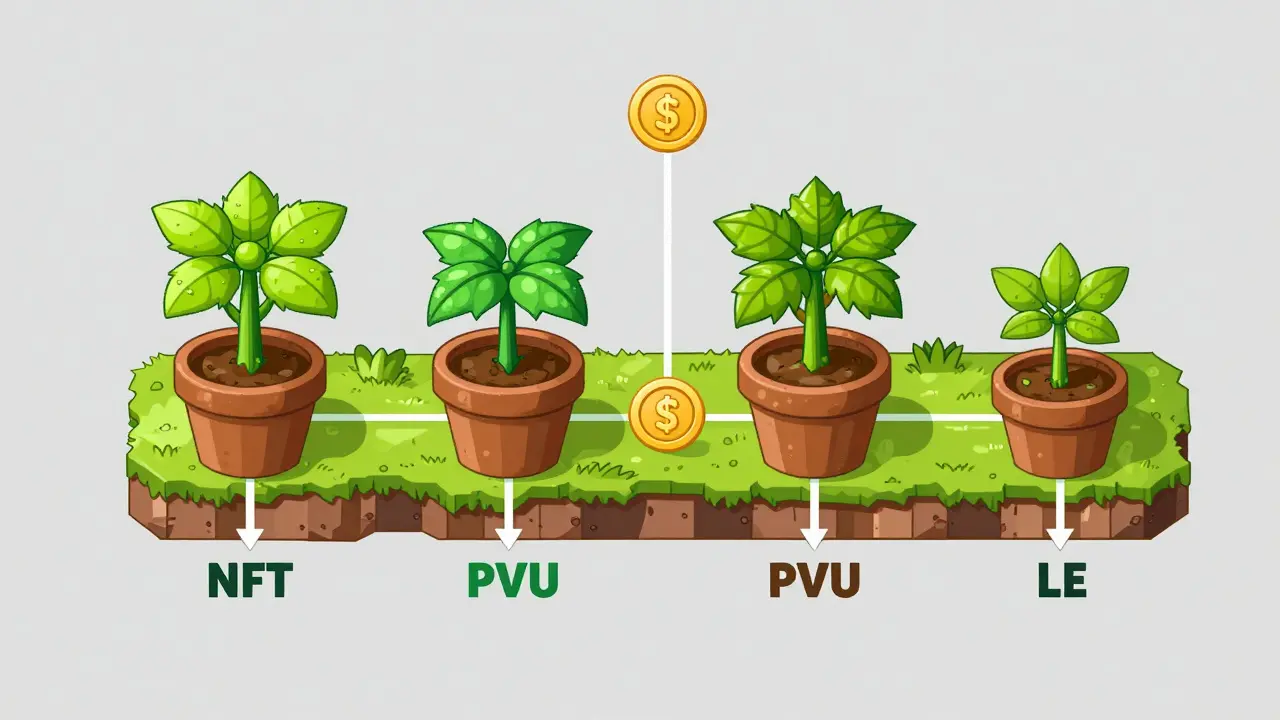 Diagram showing the legitimate PVU game farming economy loop