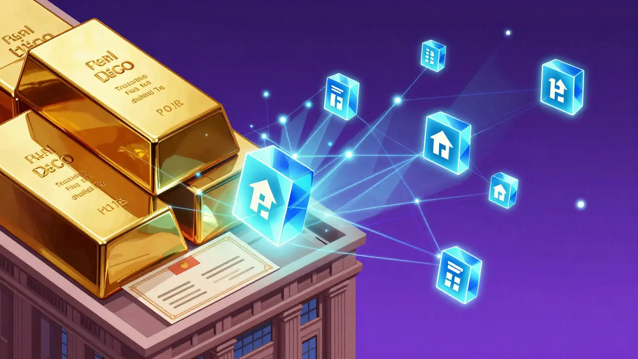 Gold bars transforming into digital tokens in a network