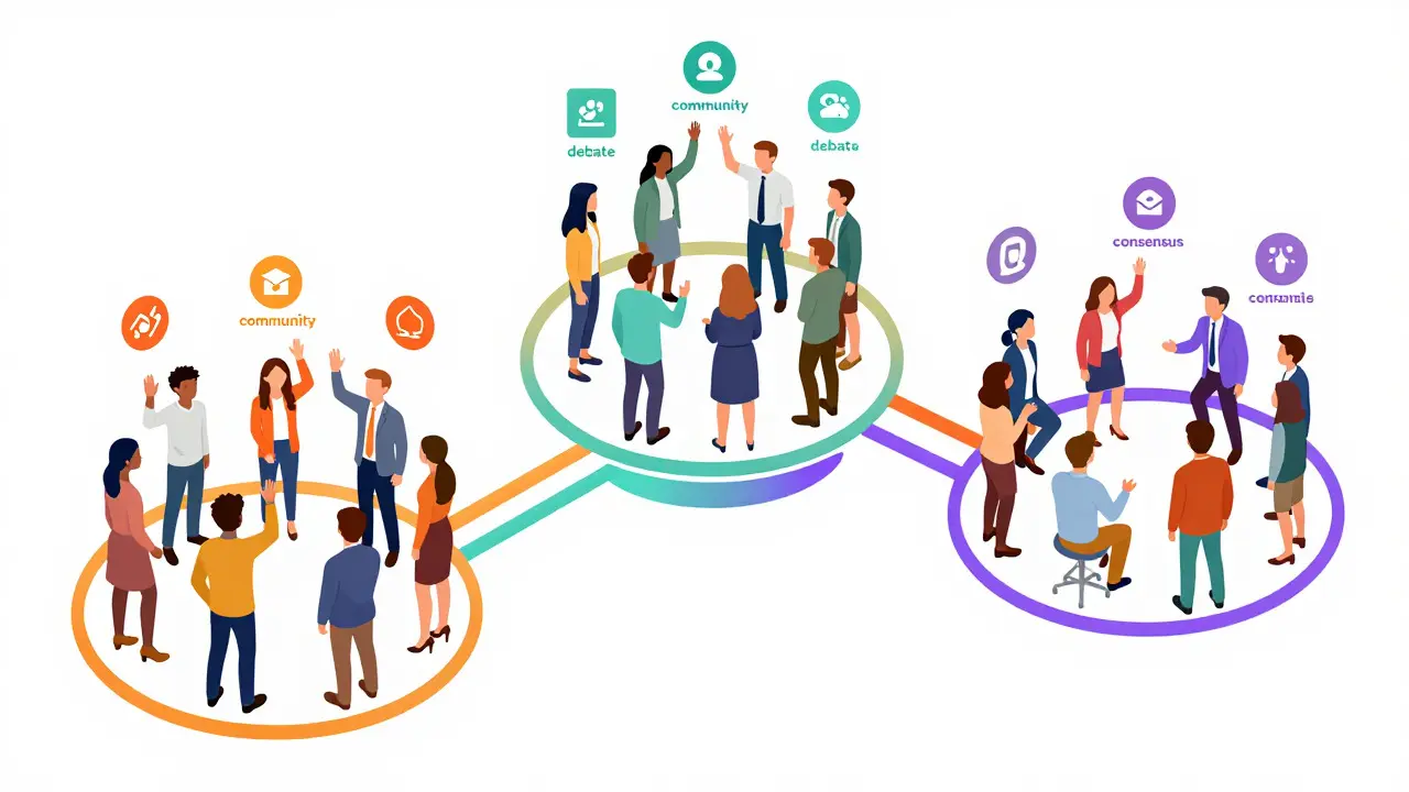 Groups of people voting together in a decentralized governance network