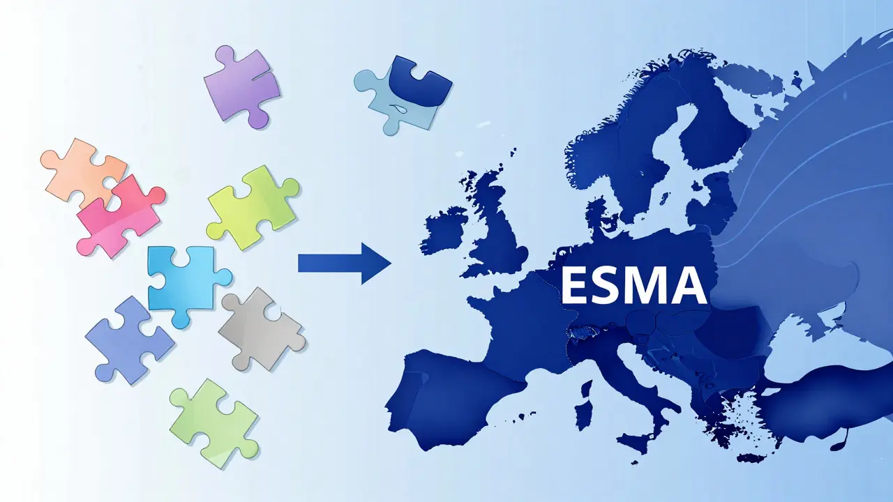Illustration showing regulatory shift from fragmented NCAs to centralized ESMA