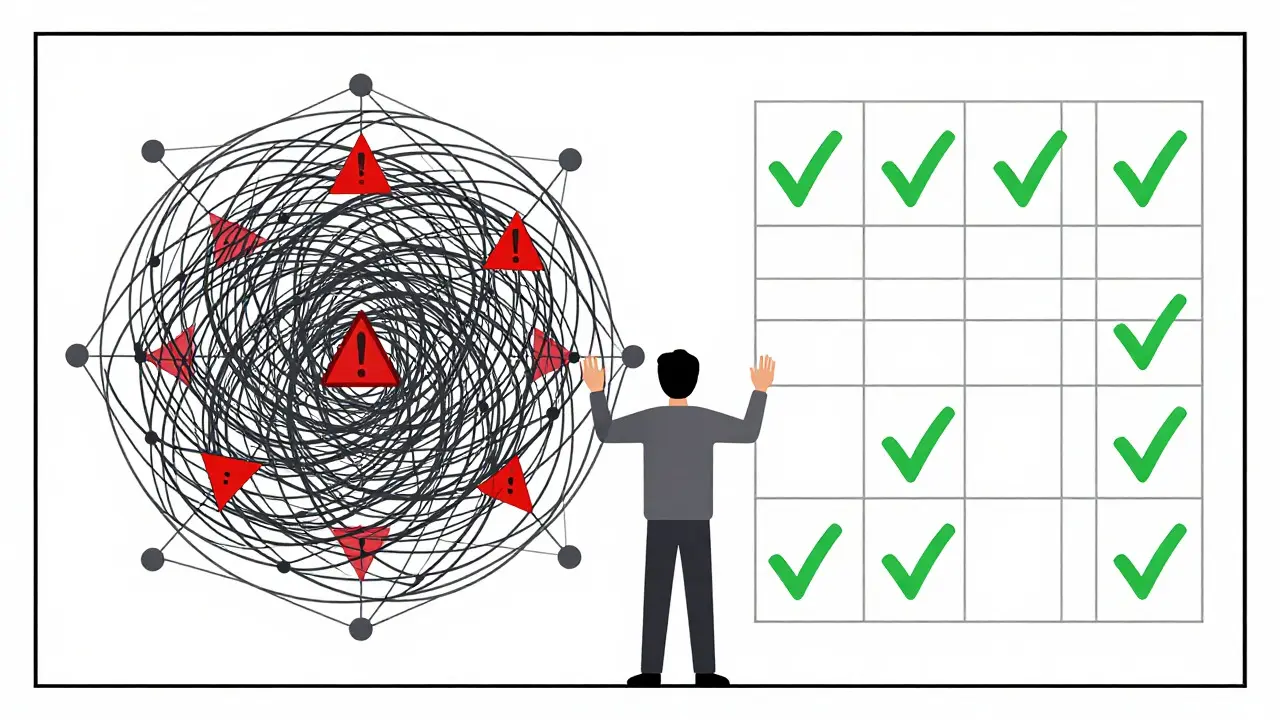 Technical diagram showing chaotic vs verified data networks for crypto analysis.