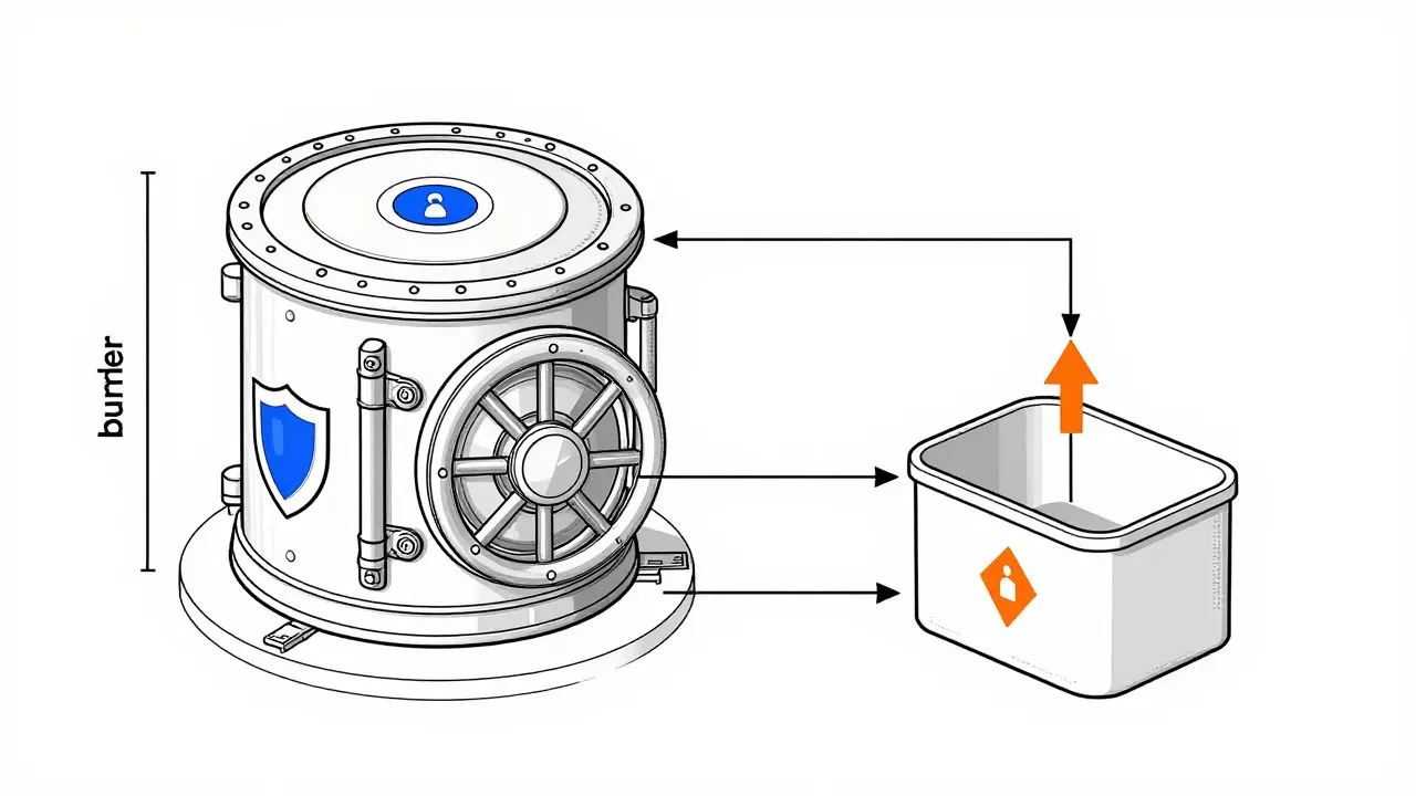 Technical schematic showing a secure burner wallet setup separate from a main digital vault