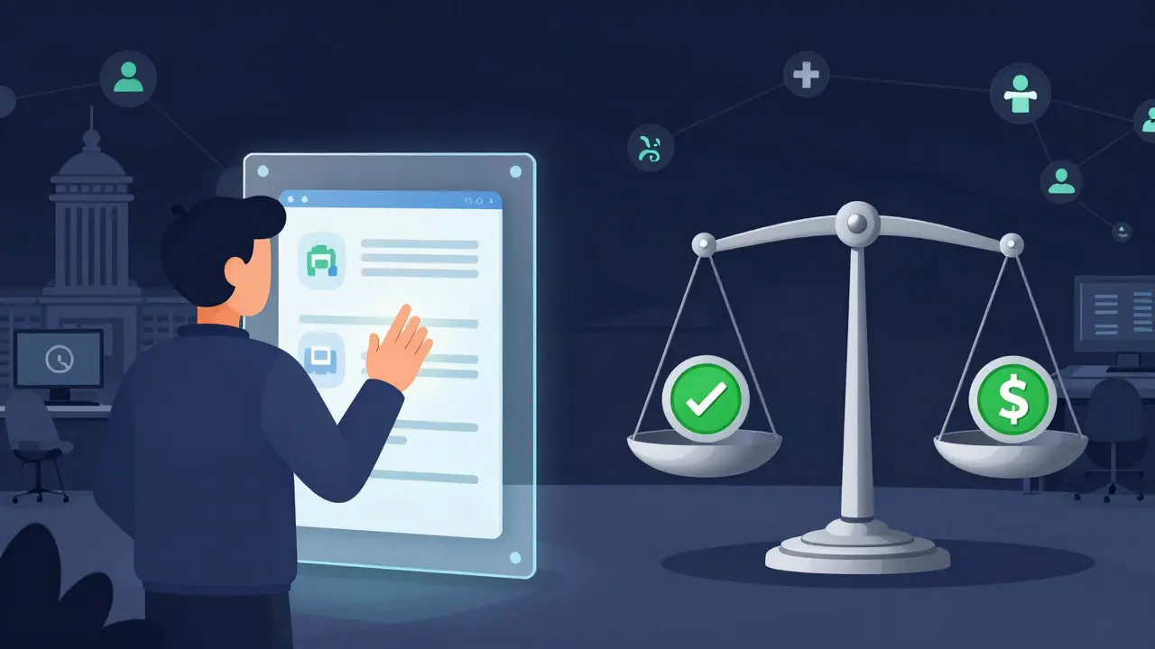 Cartoon depicting privacy-preserving DeFi with a balance between user anonymity and regulation