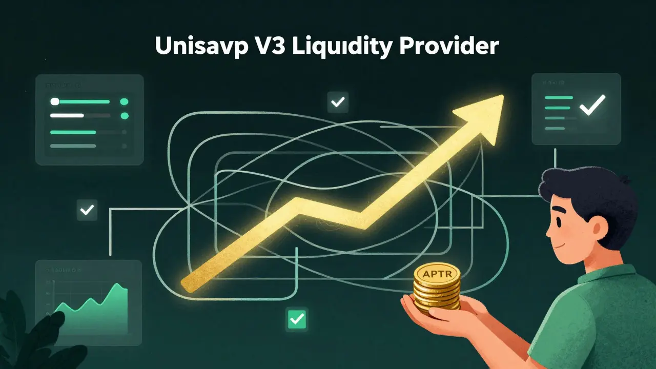 Cartoon view of automated liquidity management earning APTR rewards