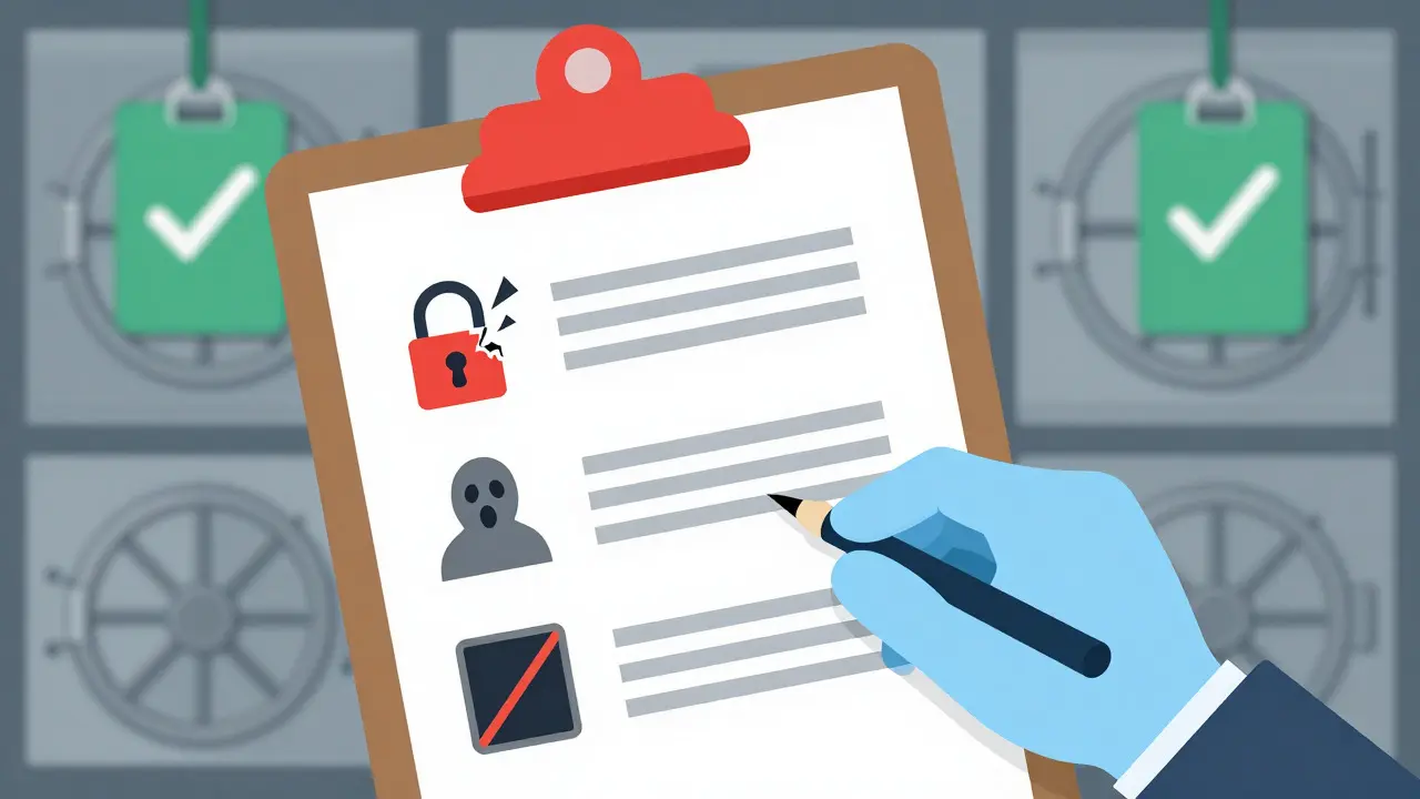 Clipboard with broken lock and ghost icon
