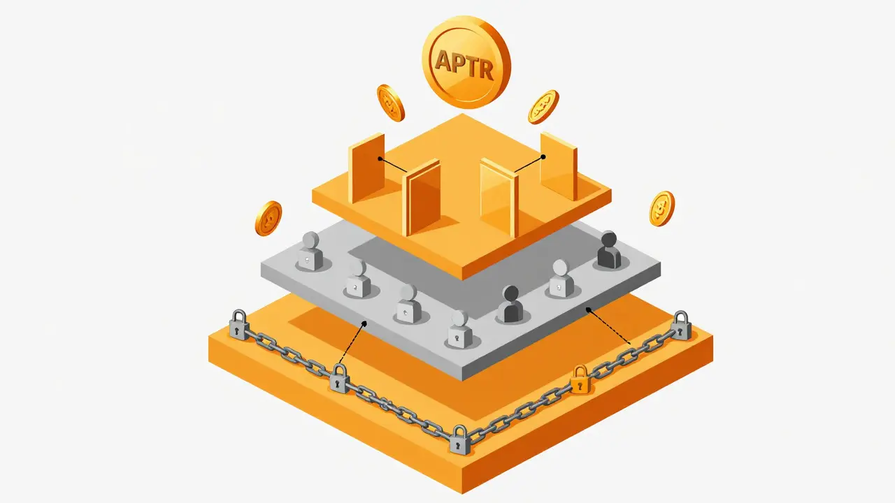 Diagram showing APTR token vesting schedules and liquidity structures