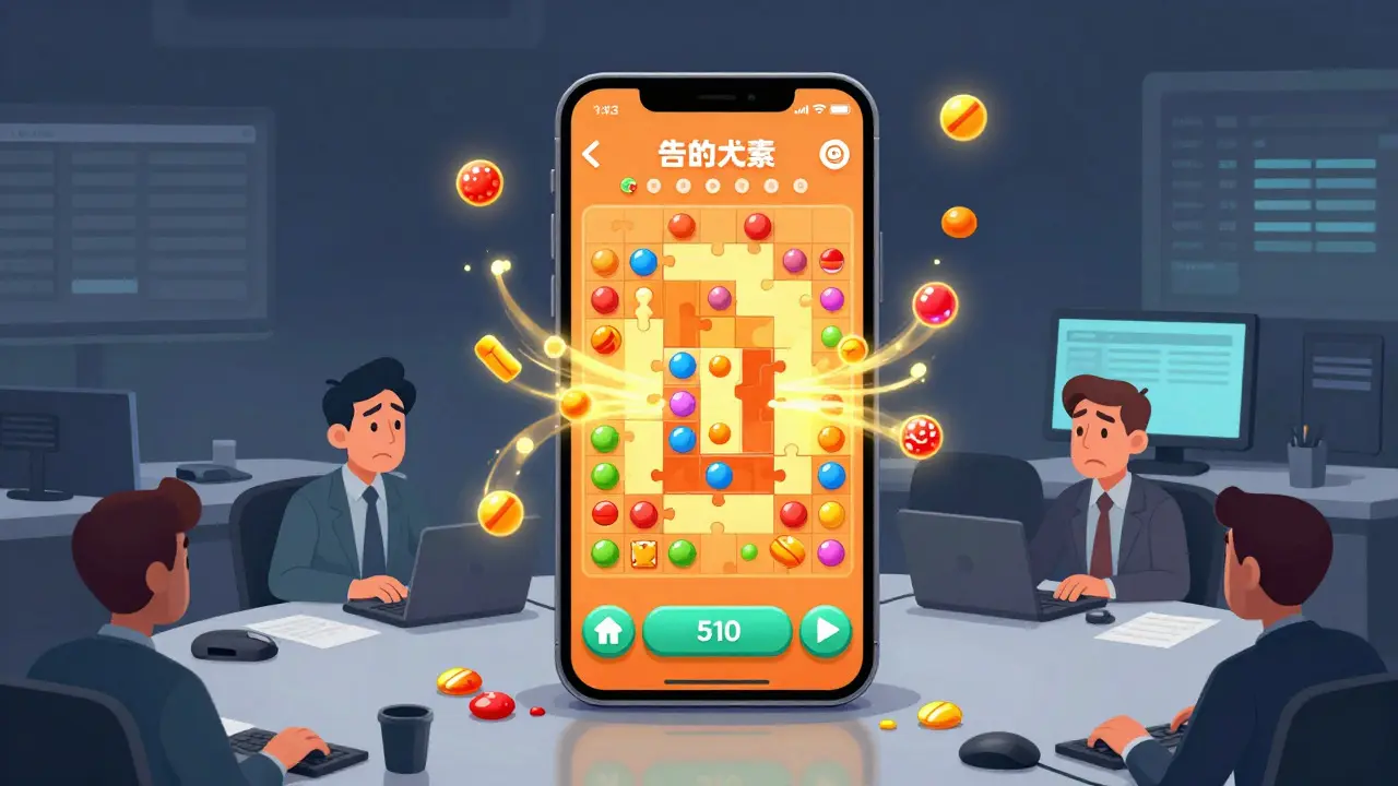 Illustration of a mobile puzzle game connecting to a quiet crypto trading desk