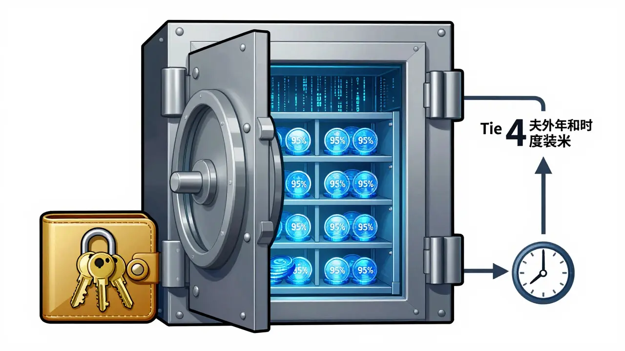 Illustration of a secure vault with cold storage and multi-signature locks