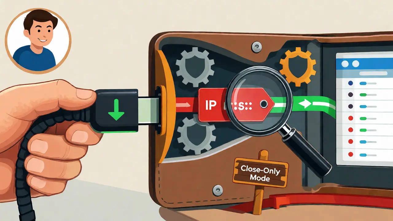Diagram of wallet connection passing through dYdX geo-compliance filters