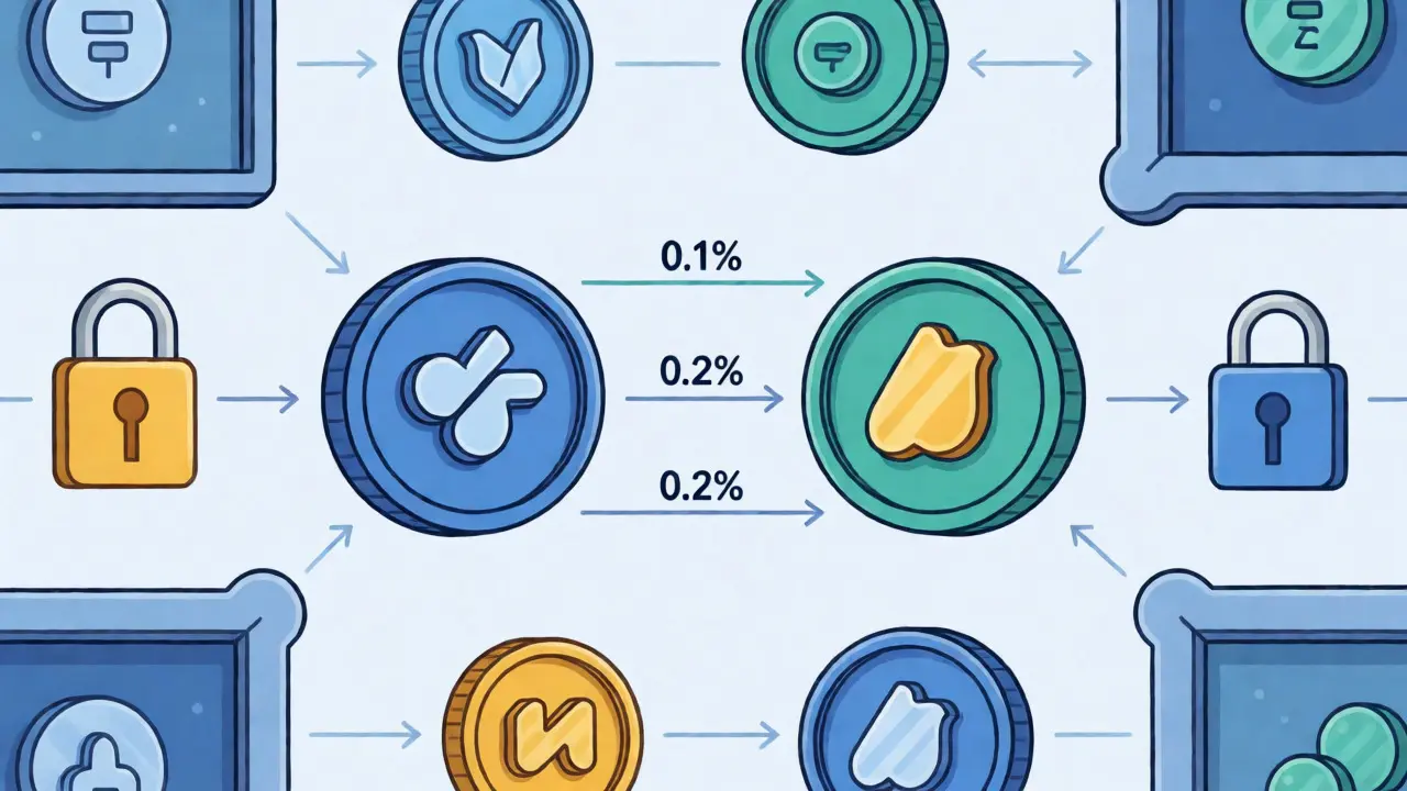 Exploded view diagram of trading fees and order types on a platform