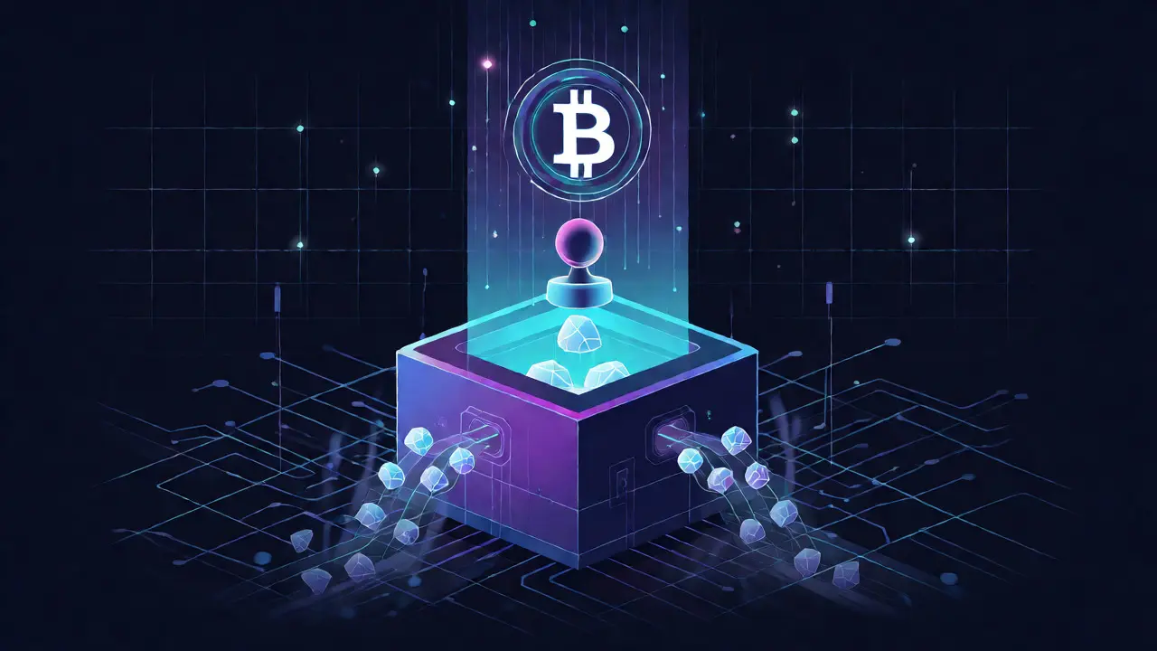Staking ROCK tokens to earn Bitcoin rewards within a secure smart contract environment.