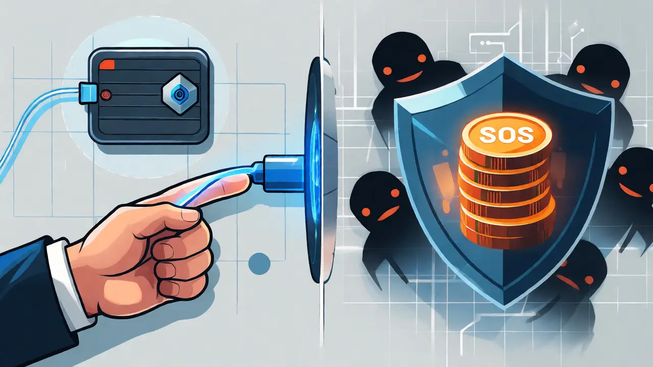 Technical illustration showing wallet connection secured against crypto scams